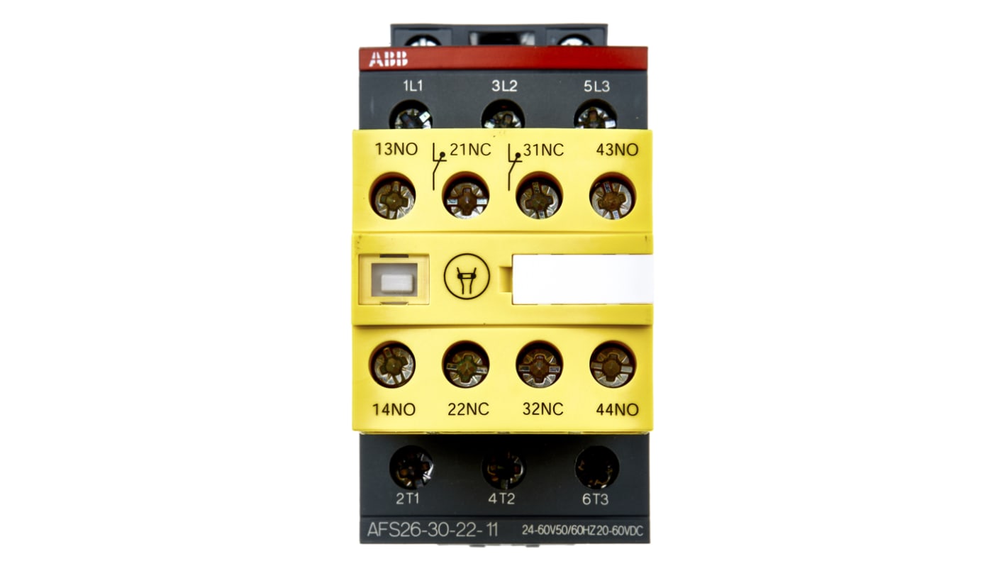 Contattore ABB Jokab 1SBL237082R1122 AFS, 3 poli, 3 NO, tensione bobina 24-60 V CA, corrente 45 A, dimensioni 45x119.5x80 mm.