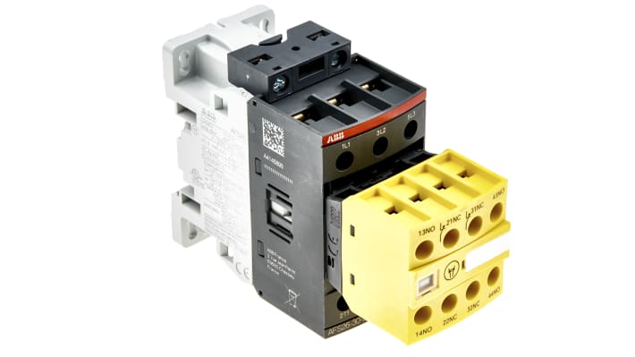 Contattore ABB Jokab 1SBL237082R1122 AFS, 3 poli, 3 NO, tensione bobina 24-60 V CA, corrente 45 A, dimensioni 45x119.5x80 mm.