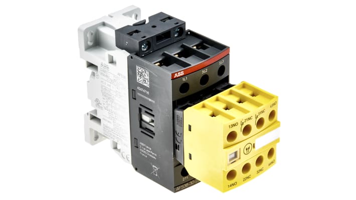 Contattore ABB Jokab 1SBL297082R1122 AFS, 3 poli, 3 NO, tensione bobina 24-60 V CA, corrente 50 A, dimensioni 45x119.5x80 mm.