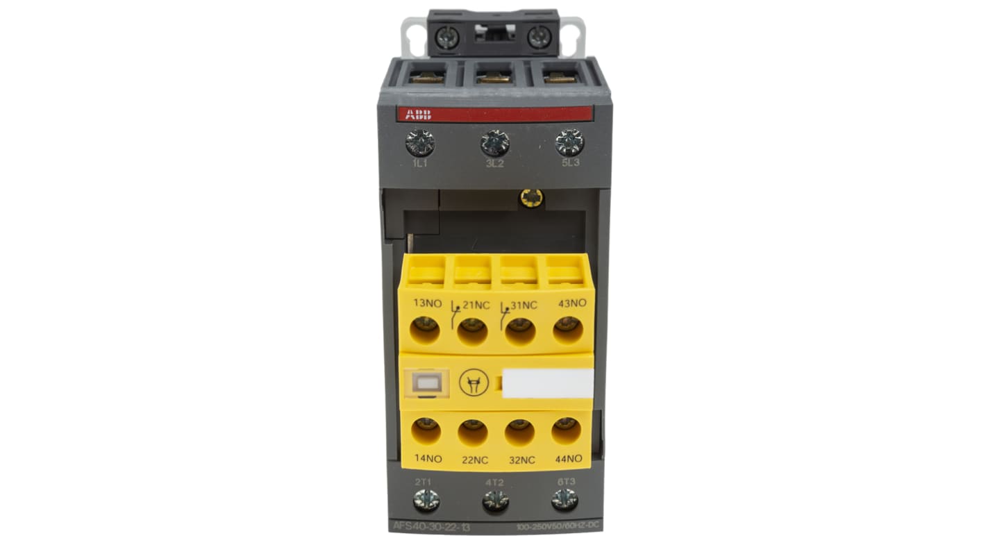 Contattore ABB Jokab AFS 1SBL347082R1322, 3 poli, 3 NO, 70 A, 600 V, dimensioni 55x144x119.5 mm, per tensione 100-250 V.