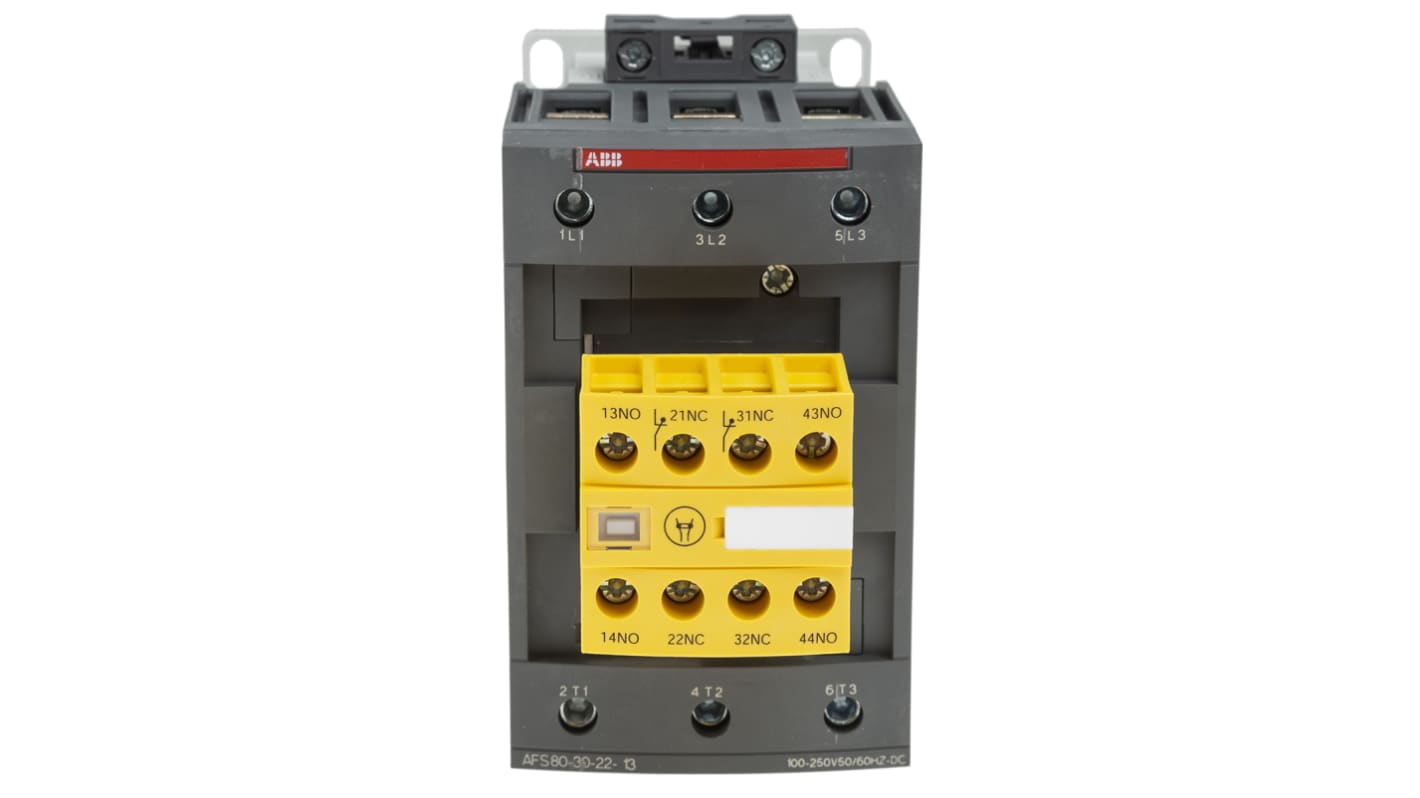 Contattore ABB Jokab 1SBL397082R1322 AFS, 3 poli, 3 NO, 125 A, 600 V AC, 100-250 V AC/DC, dimensioni 70x149x119.5 mm.