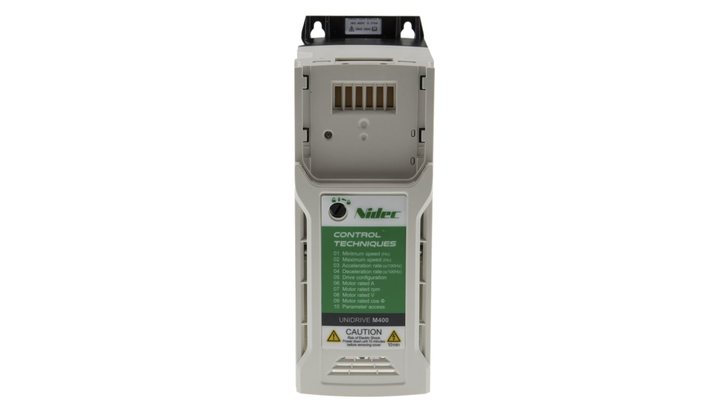 Inverter trifase Control Techniques M400-02400013, 0,37 kW, montaggio a pannello, IP20, compatibile con vari protocolli.