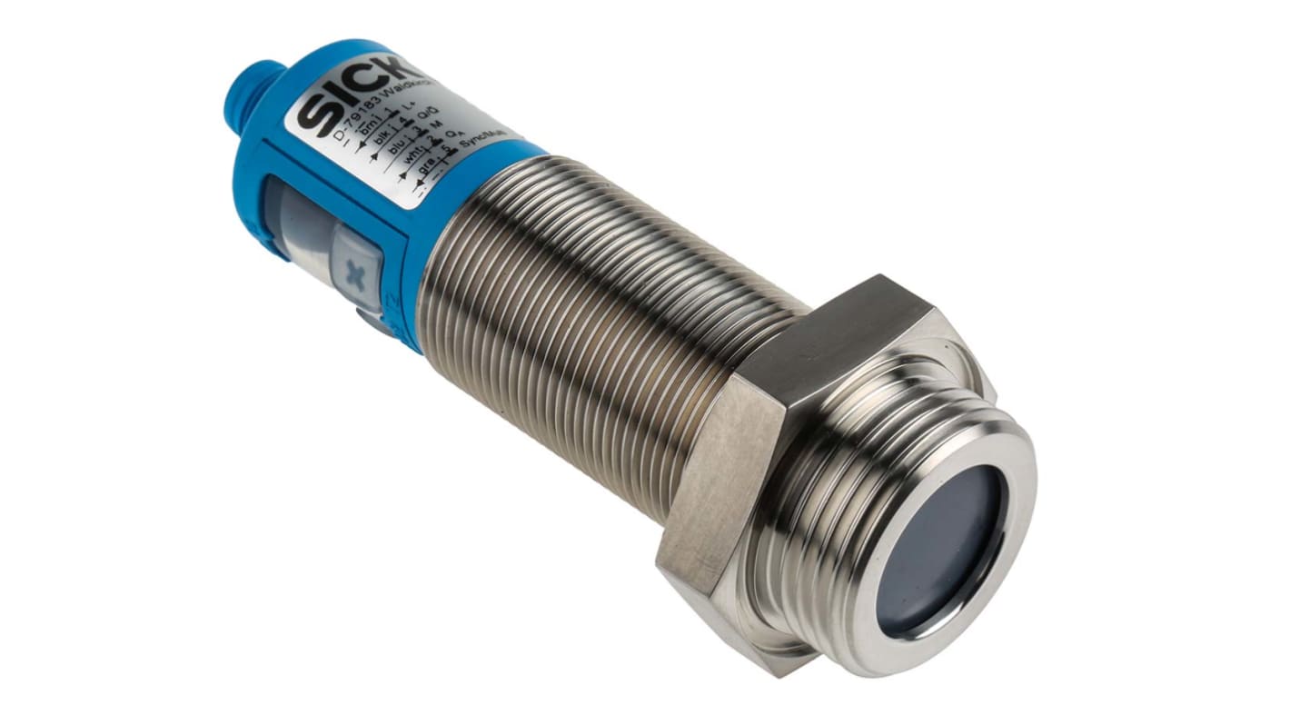 Sensore di livello a ultrasuoni Sick UP56-213118, montaggio G1, uscita 0-10 V, intervallo fino a 3,4 m, corpo in PBT e acciaio inox.