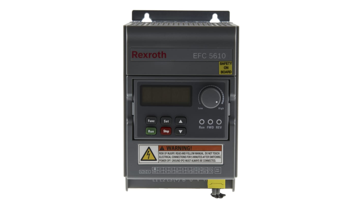 Inverter Bosch Rexroth EFC5610-0K40-3P4-MDA-7P-NNNNN-L1NN, 0,4 kW, 3 fasi, montaggio su guida DIN, dimensioni 167x166x95 mm.