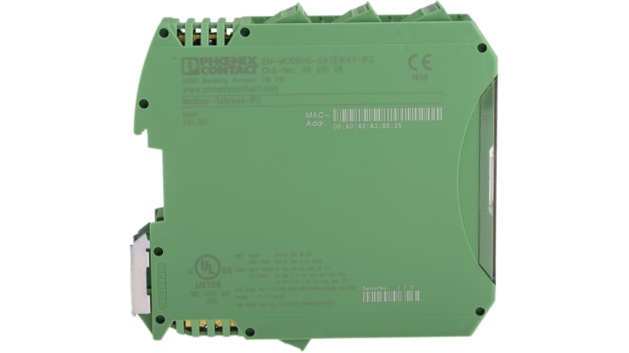 Modulo I/O Phoenix Contact 2901528, gateway EM-MODBUS-GATEWAY-IFS per 32 dispositivi Modbus/TCP, montaggio su guida DIN, 114.5 x 22.5 x 99 mm.