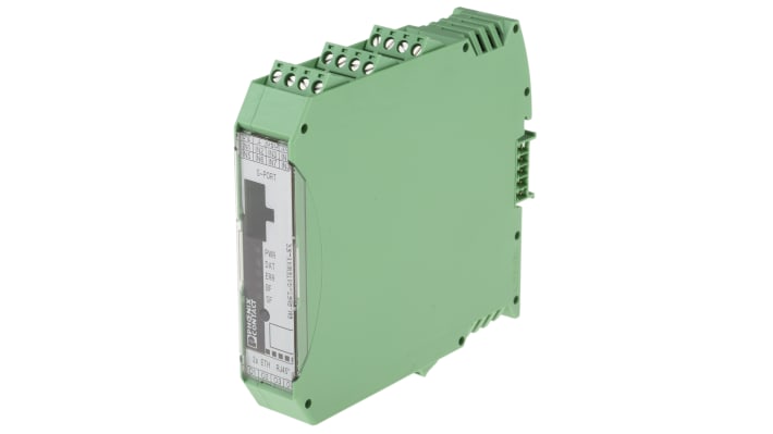 Phoenix Contact 2904472, starter per motore con 4 uscite e 8 ingressi digitali, montaggio su guida DIN, dimensioni 99x22.5x114.5 mm.