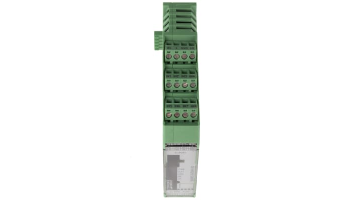 Phoenix Contact 2904472, starter per motore con 4 uscite e 8 ingressi digitali, montaggio su guida DIN, dimensioni 99x22.5x114.5 mm.
