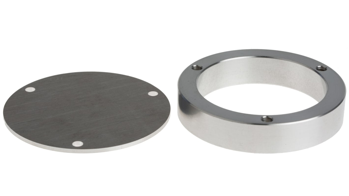 Anello di protezione Turck M2-QR24 in alluminio per encoder Ri-QR24, con piastra di protezione e diametro interno cavo 6 mm.