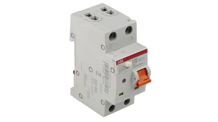 Interruttore magnetotermico ABB S-ARC1 C16, 1P+N, 16A, montaggio guida DIN, dimensioni 35mm x 85mm x 69mm, LED di diagnostica.