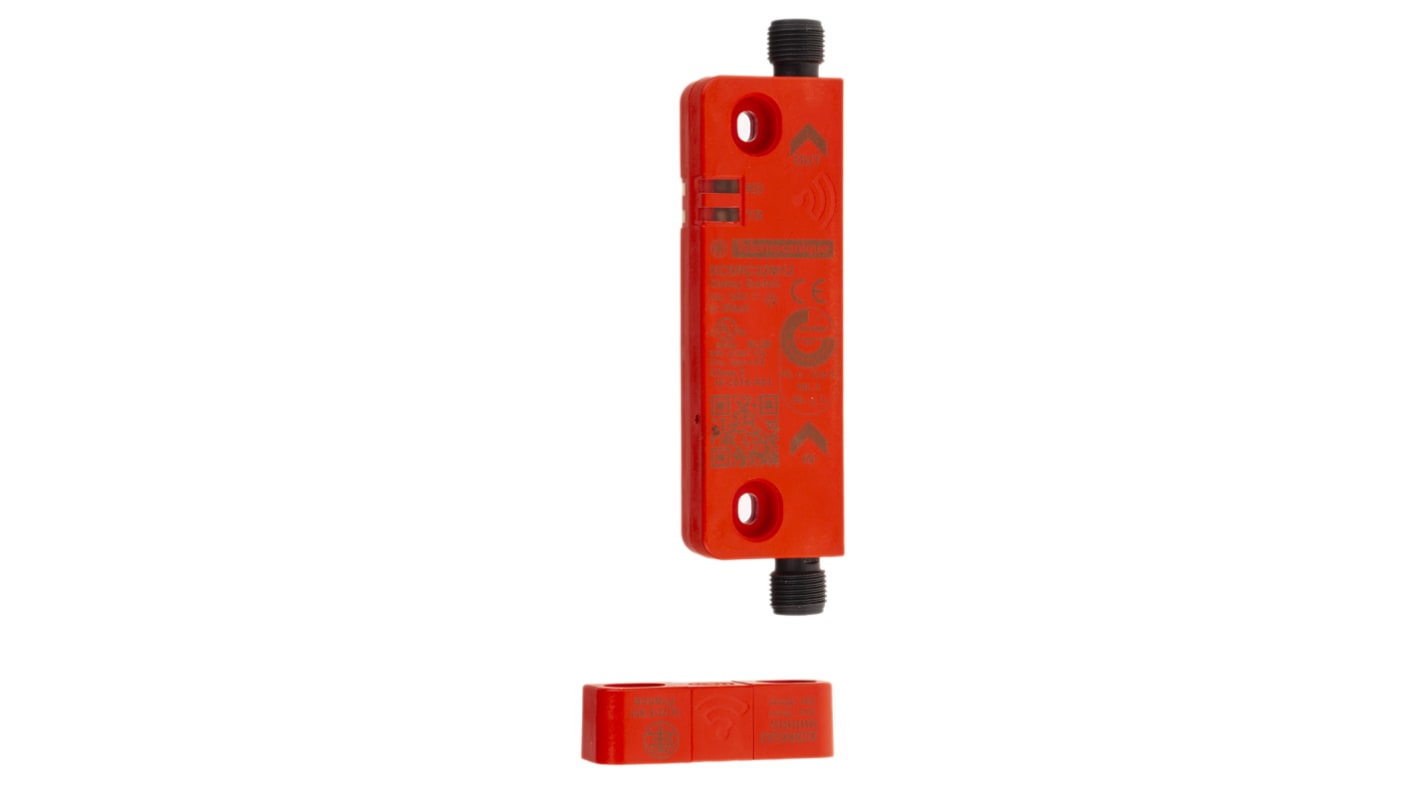 Interruttore di sicurezza RFID Telemecanique Sensors XCSRC32M12, 24V cc, 2 contatti NO, grado di protezione IP65-69K, dimensioni 45mm x 15mm x 118.6mm.