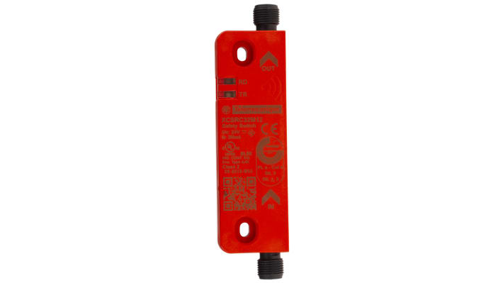 Interruttore di sicurezza RFID Telemecanique Sensors XCSRC32M12, 24V cc, 2 contatti NO, grado di protezione IP65-69K, dimensioni 45mm x 15mm x 118.6mm.