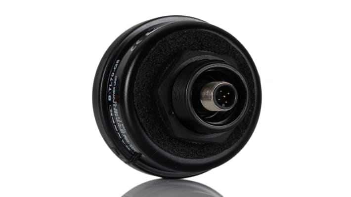 Torretta di segnalazione Banner B-TL70-Q5, base 70 mm, alimentazione 12-30 V c.c., grado di protezione IP65, corpo in PC nero.