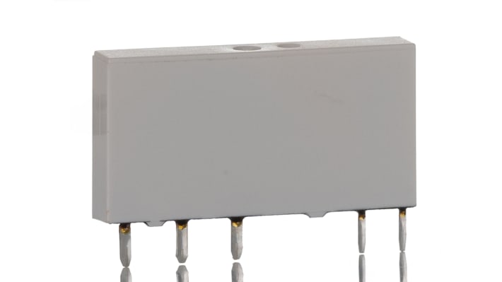 Relè di potenza Wago 857-150 SPDT, bobina 12V cc, montaggio a innesto, dimensioni 5 x 15 x 28 mm, corrente 6A.