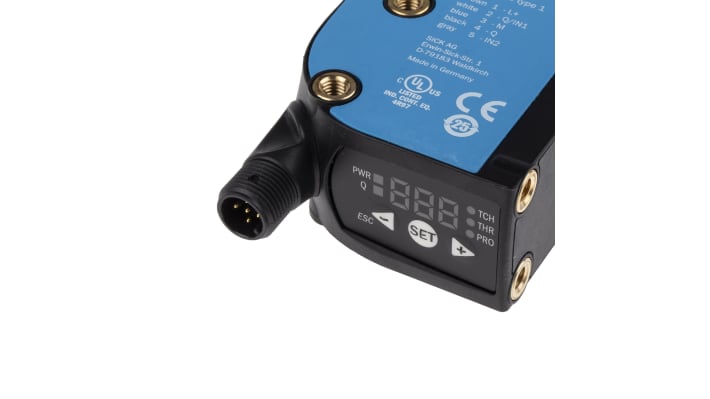 Sensore di contrasto Sick KTX-WP91142252ZZZZZZZZZZZZZZZ1 RGB, montaggio a pannello, rilevamento fino a 13 mm, IP67.