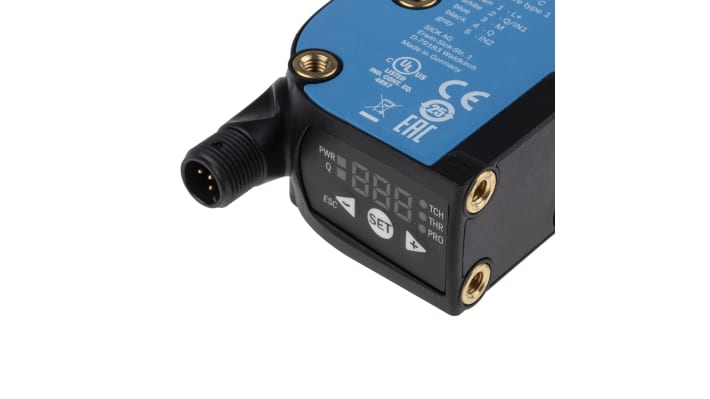 Sensore di contrasto Sick KTX-WP91141252ZZZZZZZZZZZZZZZ1 RGB, montaggio a pannello, rilevamento fino a 13 mm, IP67.