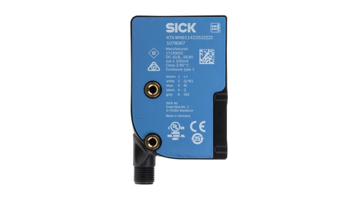 Sensore di contrasto Sick KTX-WN91142252ZZZZZZZZZZZZZZZ1 RGB, rilevamento 13 mm, montaggio a pannello, grado di protezione IP67.