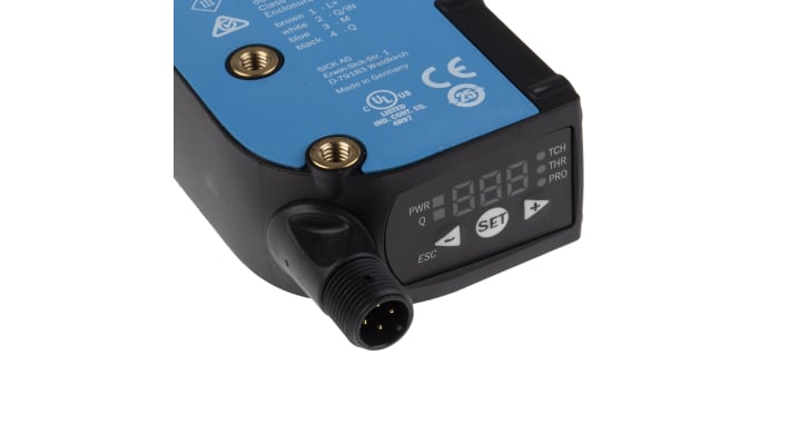 Sensore di contrasto Sick KTX-WP91141242ZZZZZZZZZZZZZZZ1 RGB, montaggio a pannello, IP67, gamma di rilevamento 13 mm.