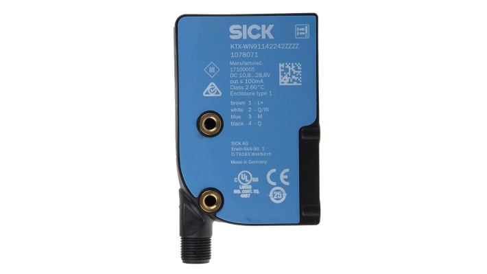 Sensore di contrasto Sick KTX-WN91142242ZZZZZZZZZZZZZZZ1 RGB, rilevamento 13 mm, montaggio a pannello, grado di protezione IP67.