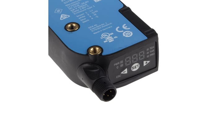 Sensore di contrasto Sick KTX-WN91142242ZZZZZZZZZZZZZZZ1 RGB, rilevamento 13 mm, montaggio a pannello, grado di protezione IP67.