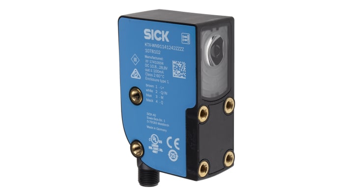 Sensore di contrasto Sick KTX-WN91141242ZZZZZZZZZZZZZZZ1 RGB, rilevamento 13 mm, montaggio a pannello, grado di protezione IP67.