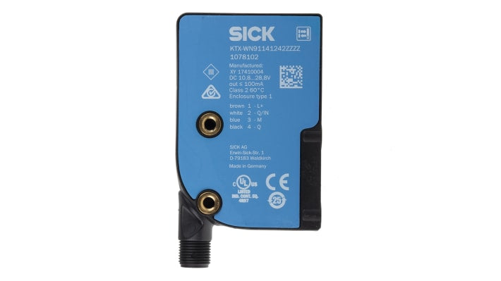 Sensore di contrasto Sick KTX-WN91141242ZZZZZZZZZZZZZZZ1 RGB, rilevamento 13 mm, montaggio a pannello, grado di protezione IP67.