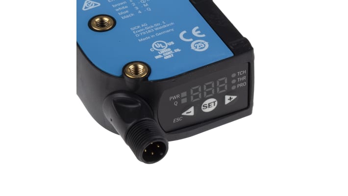 Sensore di contrasto Sick KTX-WN91141242ZZZZZZZZZZZZZZZ1 RGB, rilevamento 13 mm, montaggio a pannello, grado di protezione IP67.