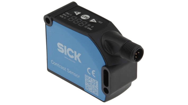 Sensore di contrasto Sick KTS-WB9114115AZZZZ RGB a LED, montaggio a pannello, grado di protezione IP67, rilevamento 13 mm.