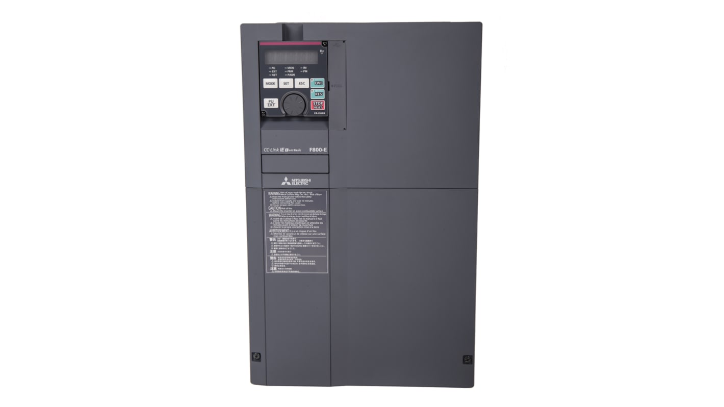 Inverter Mitsubishi Electric FR-F840-00620-E2-60, 30 kW, 3 fasi, montaggio a parete, dimensioni 400x250x190 mm.