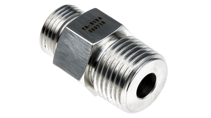 Omron E8FC-YA-R15A, adattatore per sensore di flusso in acciaio inossidabile, filettatura conica 1/2IN R, per misurazione pressione differenziale.