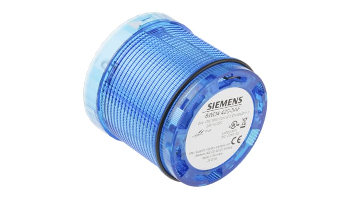 Elemento luminoso lampeggiante blu Siemens 8WD4420-5AF, LED 24 V, montaggio a baionetta, diametro 70 mm, IP65.