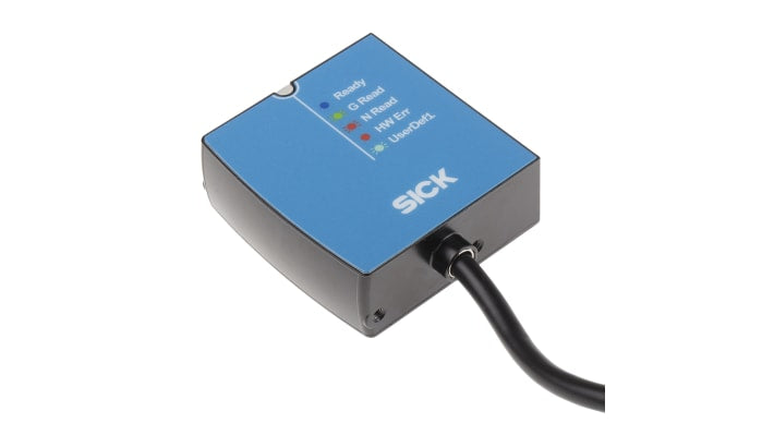 Lettore codici a barre Sick CLV601-0D200, tecnologia CMOS, distanza di lettura 30 mm, dimensioni 55 x 52 x 20 mm.