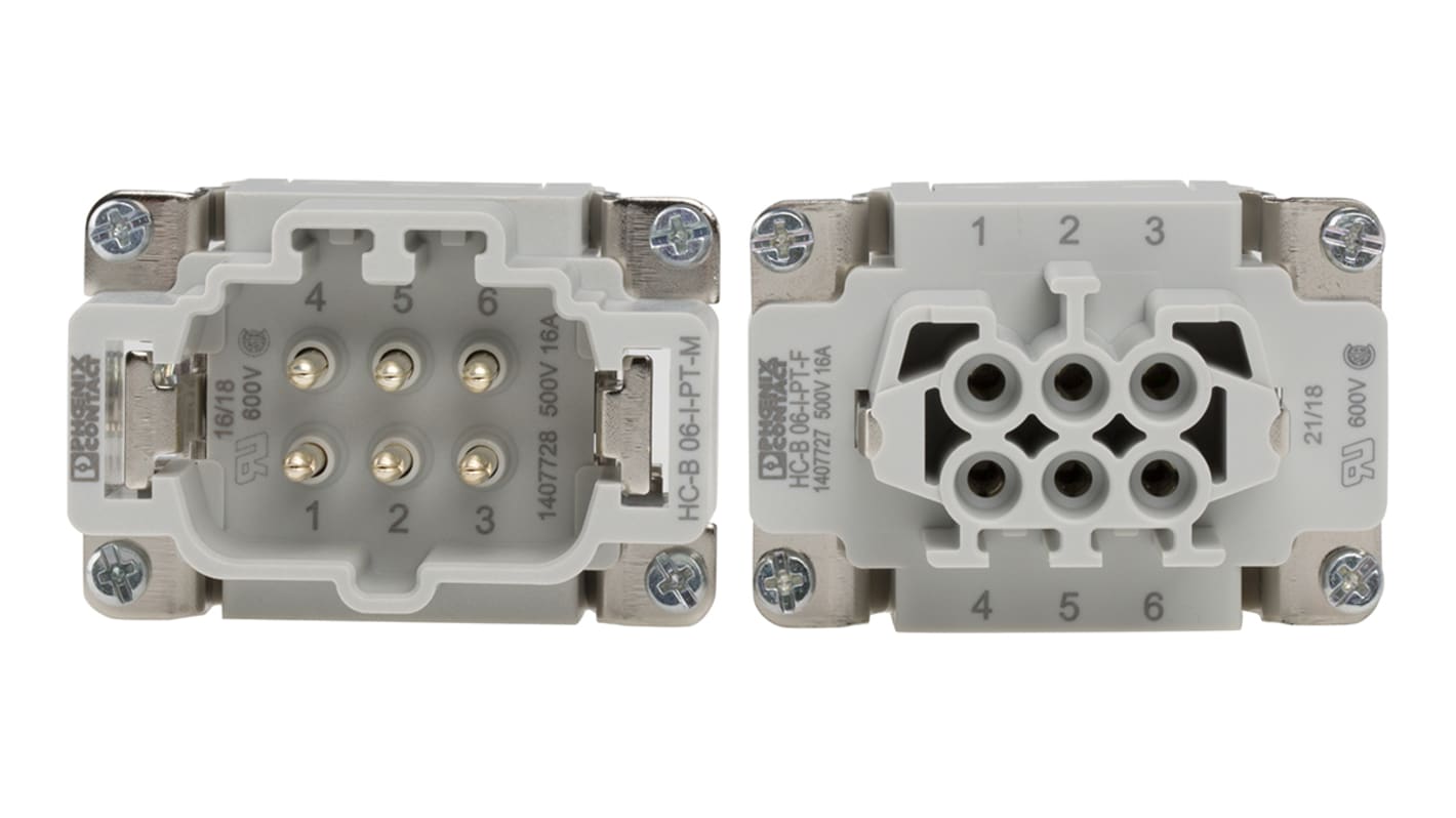 Kit connettore alimentazione Phoenix Contact 1416353, femmina e maschio, 6 pin, 16A, 500 V, connettore a innesto, M20 x 1.5.