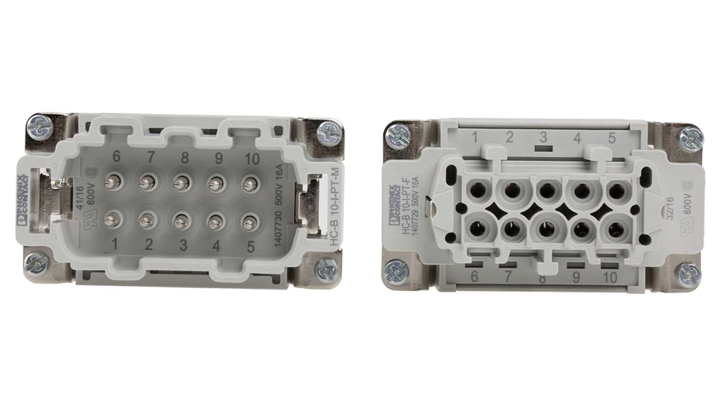 Kit connettore alimentazione Phoenix Contact 1416355, femmina e maschio, 10 pin, 16A, 500 V, con innesto laterale.