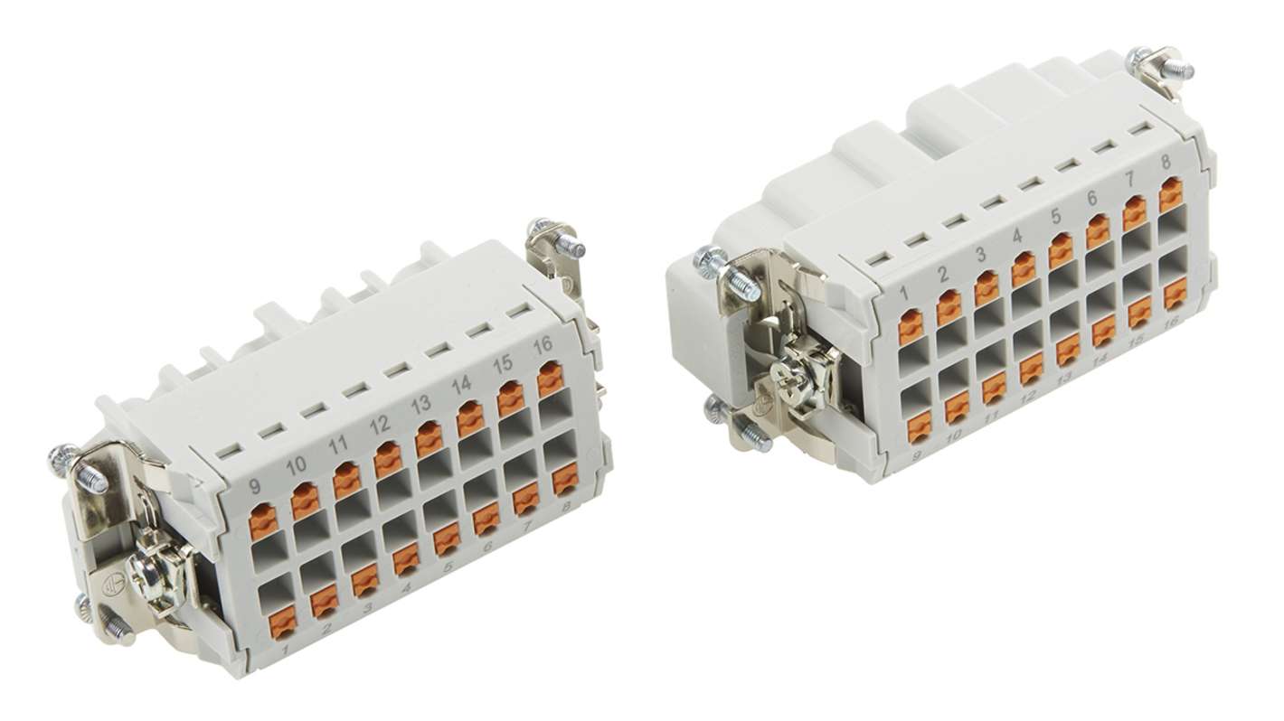 Kit connettore alimentazione Phoenix Contact, femmina e maschio, 16 pin, 16A, 500 V, montaggio a pannello, orientamento laterale.