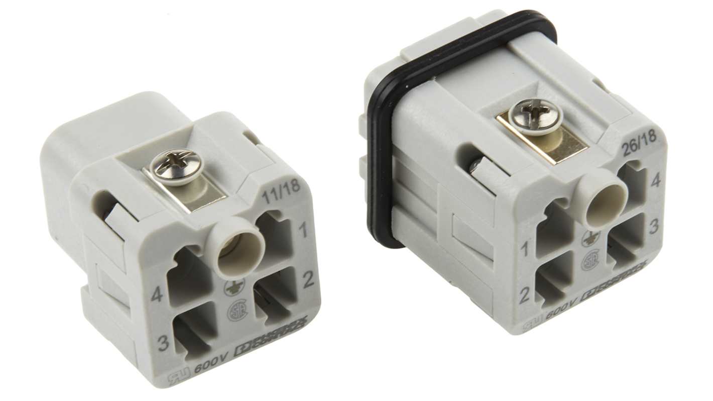 Kit connettore alimentazione Phoenix Contact 1409668, 4 posizioni, corpo D7, montaggio a pannello, corrente 10 A, tensione 230 V.