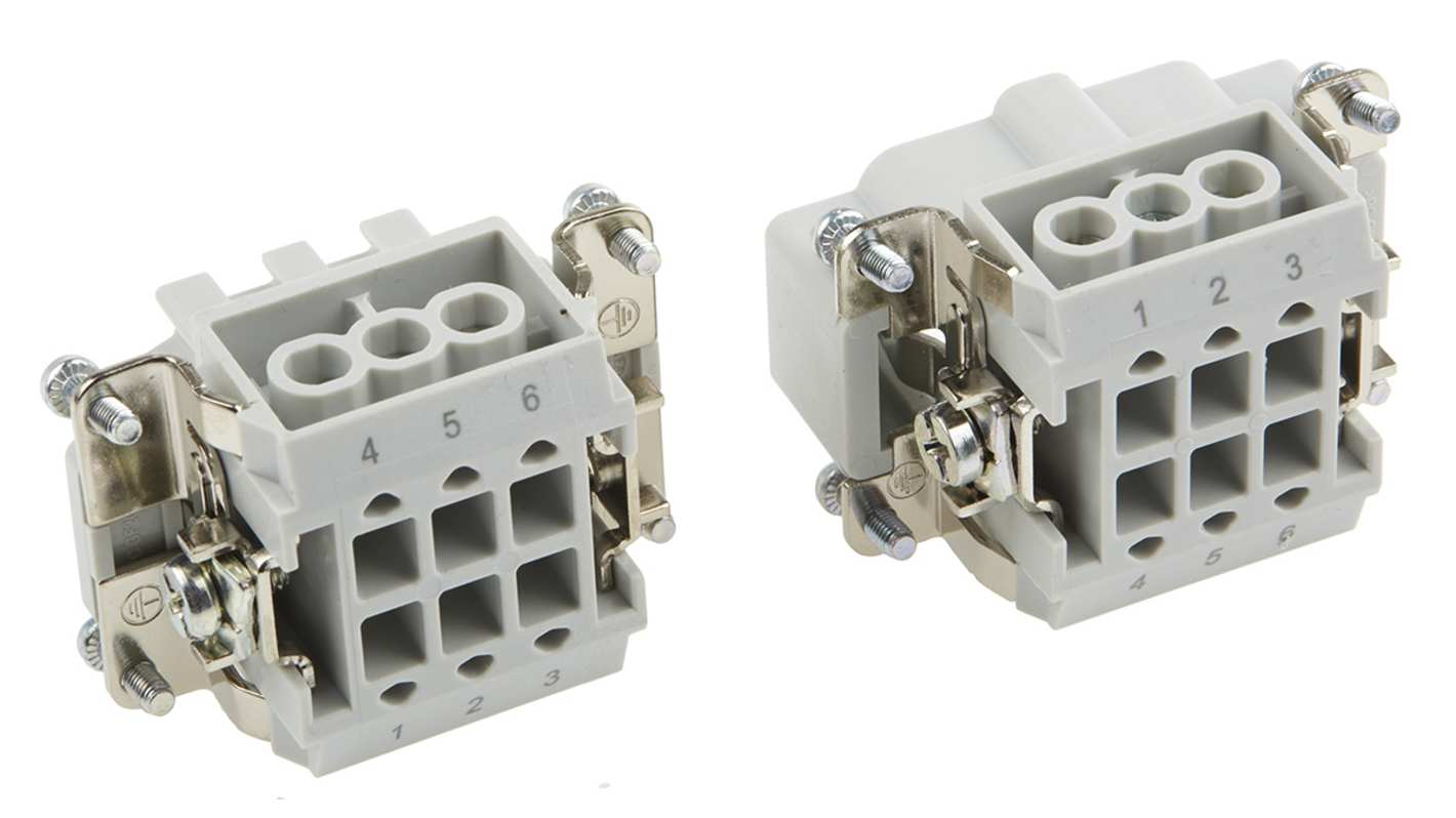 Kit connettore alimentazione Phoenix Contact 1409671, 6 posizioni, corpo B6, montaggio a pannello, corrente 16 A, tensione 500 V.
