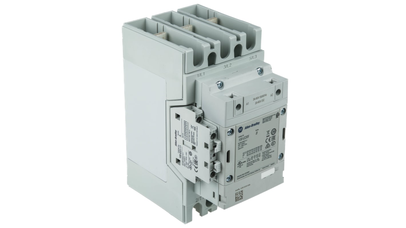 Contattore Direct on Line Allen Bradley 100-E205KJ11, 3 poli, 205 A, montaggio a pannello, dimensioni 105 x 152 x 196 mm.