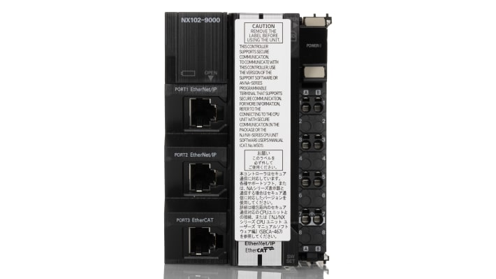 Controllore Omron NX102-9000, CPU PLC con 4 ingressi, montaggio a pannello, dimensioni 68,1 x 90 x 103 mm.
