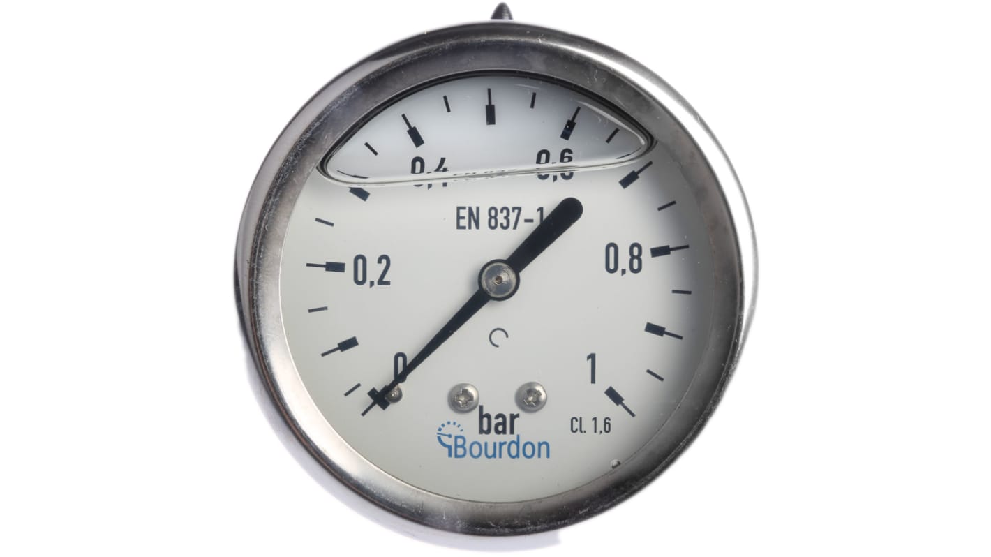 Manometro Bourdon MIT3-F22.B15, pressione 0-1bar, Ø 63mm, attacco posteriore, acciaio inox, precisione 1.6%.