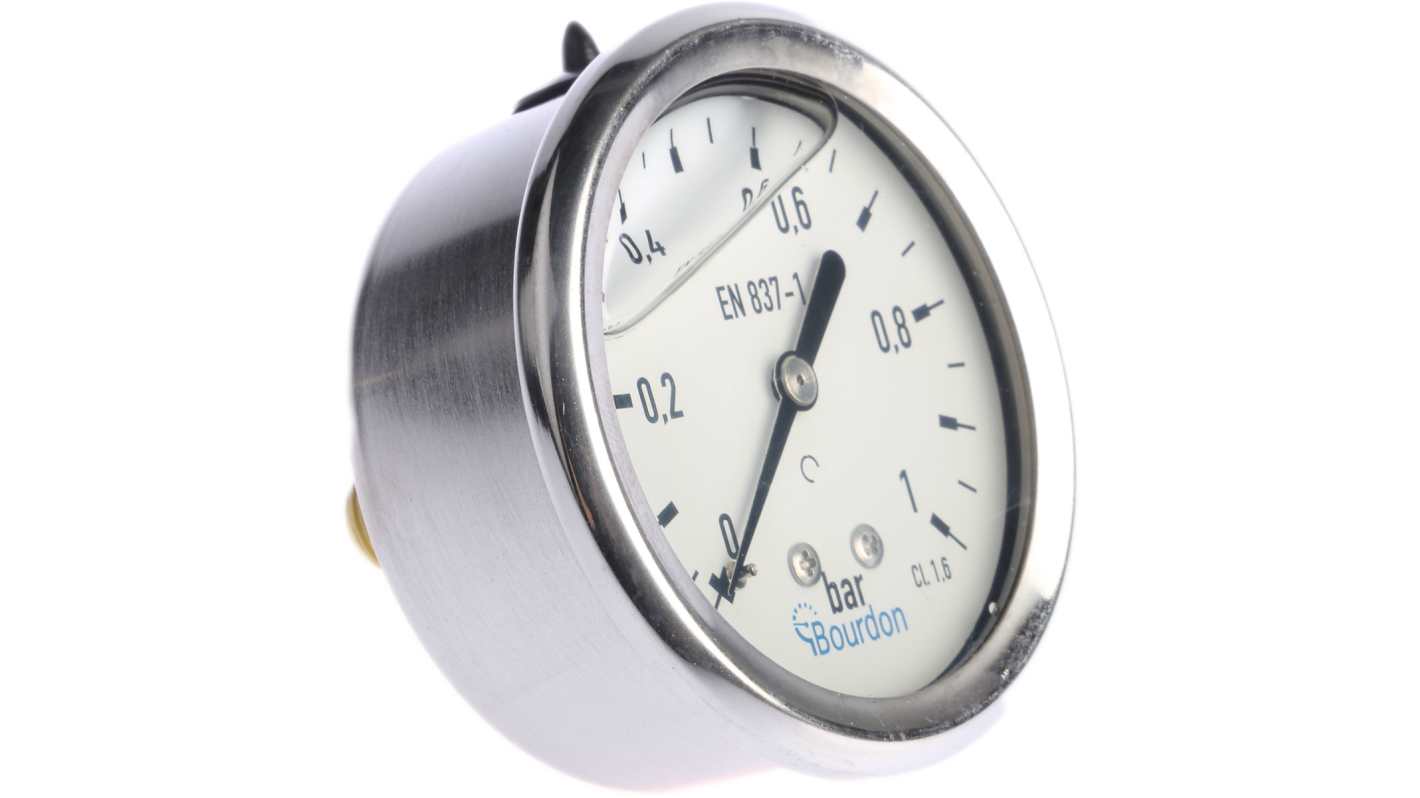 Manometro Bourdon MIT3-F22.B15, pressione 0-1bar, Ø 63mm, attacco posteriore, acciaio inox, precisione 1.6%.