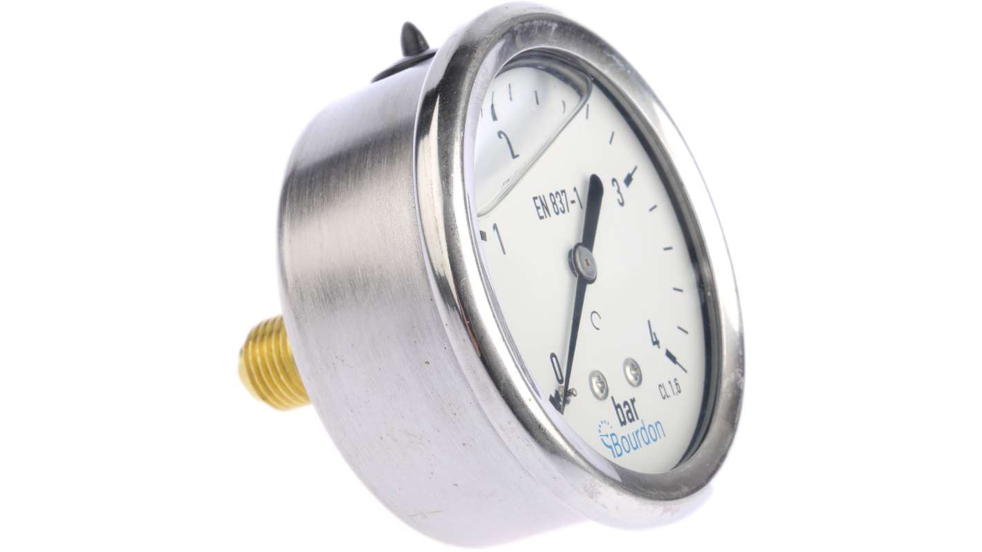 Manometro Bourdon MIT3-F22.B19, misura pressione 0-4bar, diametro 63mm, attacco posteriore, precisione 1.6%.