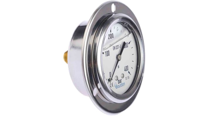 Manometro Bourdon MIT3-B22.B38, misura pressione 0-400bar, diametro 63mm, attacco posteriore, precisione ± 1.6%.