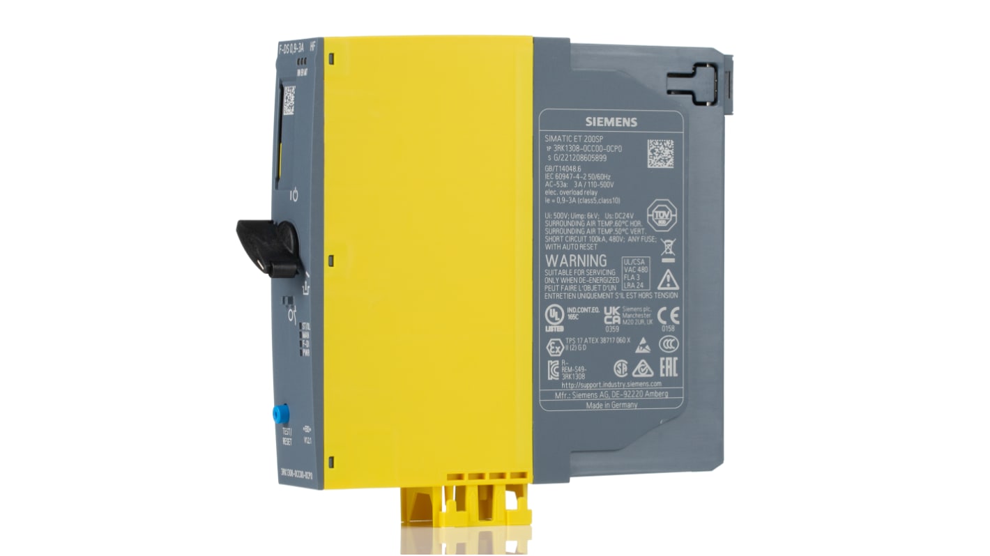 Avviatore soft-start Siemens 3RK1308-0CC00-0CP0, 3 fasi, potenza 1,1 kW, montaggio a innesto, dimensioni 30 mm x 166,9 mm x 142 mm.