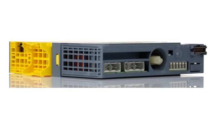 Avviatore soft-start Siemens 3RK1308-0CC00-0CP0, 3 fasi, potenza 1,1 kW, montaggio a innesto, dimensioni 30 mm x 166,9 mm x 142 mm.