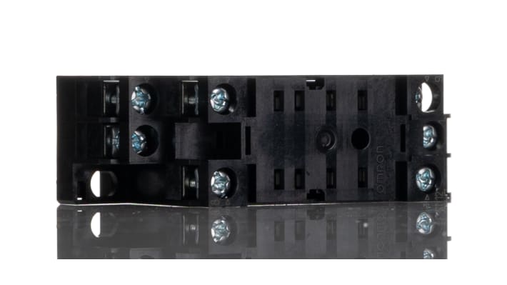 Zoccolo Omron PYFZ-08-E per relè miniaturizzati, 8 contatti, montaggio su guida DIN, tensione 2250 V CA, corrente 10 A.