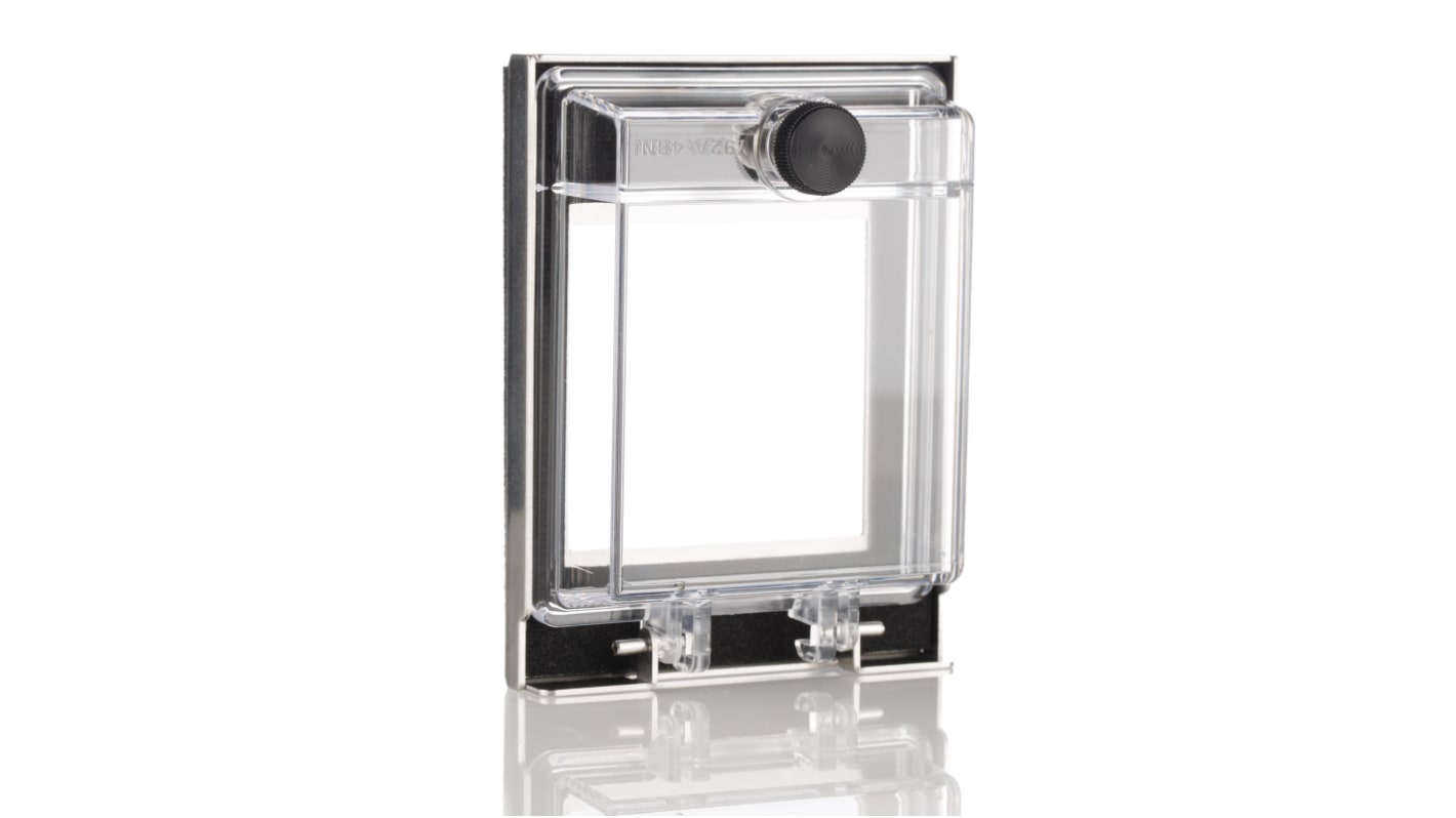 Coperchio protettivo Omron Y92A-48N in policarbonato per macchine alimentari, grado di protezione IP66, compatibile con controllori DIN.