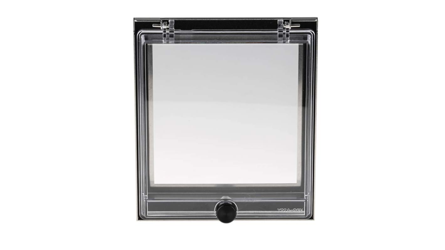 Coperchio Omron Y92A-96N per macchine di lavorazione alimenti, in policarbonato con guarnizione neoprene, protezione IP66. Compatibile con controllori DIN.