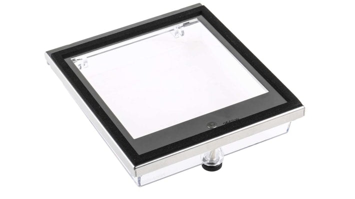 Coperchio Omron Y92A-96N per macchine di lavorazione alimenti, in policarbonato con guarnizione neoprene, protezione IP66. Compatibile con controllori DIN.