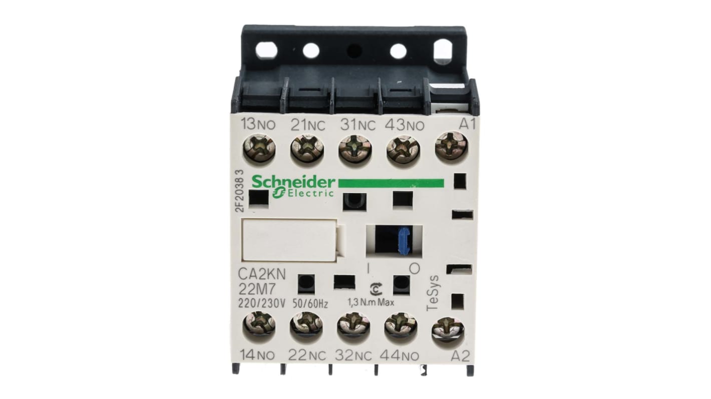 Relè di controllo Schneider Electric CA2KN22M7, 2 NO + 2 NC, carico FLC 10 A, resistente agli urti e ignifugo. Ideale per AC-15 e DC-13.