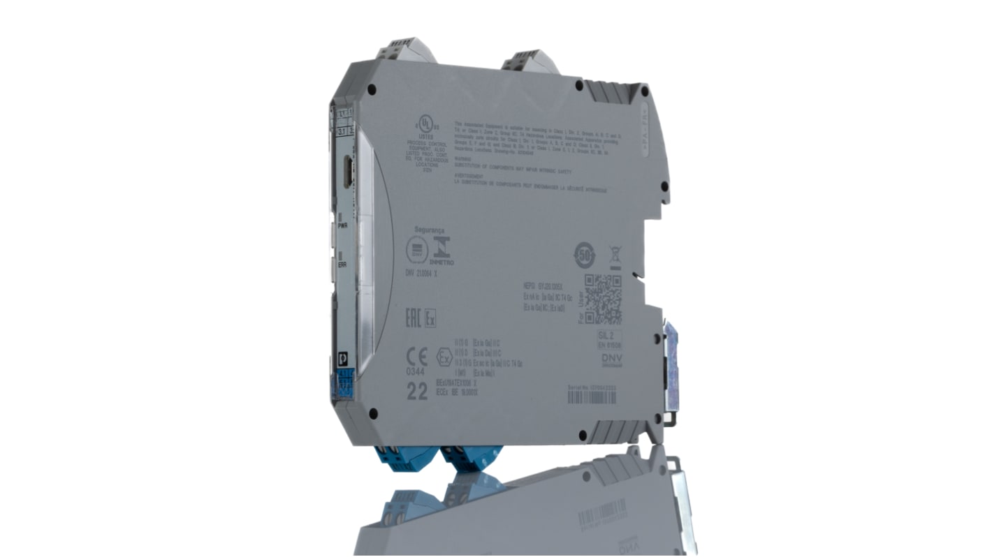Condizionatore di segnale Phoenix Contact 1050222, montaggio su guida DIN, ingresso RTD, uscita 4-20 mA, certificato ATEX.